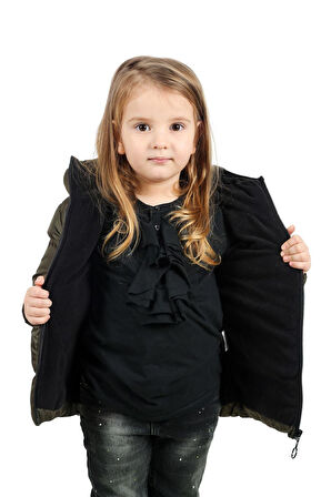 Spor Kız ÇocukPolarlı Kürklü Kapüşonlu Su Geçirmez Rüzgara Dayanıklı Şişme Mont