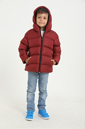 Spor Erkek ÇocukPolarlı Kürklü Kapüşonlu Su Geçirmez Rüzgara Dayanıklı Şişme Mont