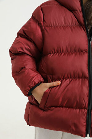 Spor Kız Çocuk Polarlı Kürklü Kapüşonlu Su Geçirmez Rüzgara Dayanıklı Şişme Mont