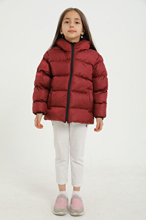 Spor Kız Çocuk Polarlı Kürklü Kapüşonlu Su Geçirmez Rüzgara Dayanıklı Şişme Mont