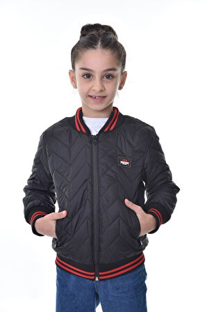 Spor Kız Çocuk Kolej Yaka Astarlı Su Ve Rüzgar Geçirmez Fermuarlı Mont Ceket