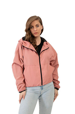 Spor Kadın Su Yeşili Kapüşonlu Su Ve Rüzgar Geçirmez Oversize Yağmurluk - Rüzgarlık