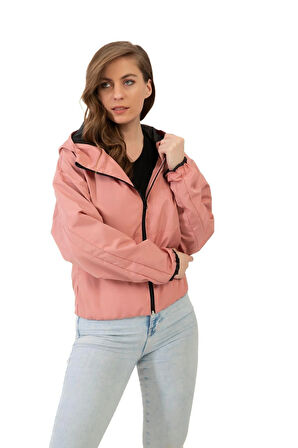 Spor Kadın Su Yeşili Kapüşonlu Su Ve Rüzgar Geçirmez Oversize Yağmurluk - Rüzgarlık