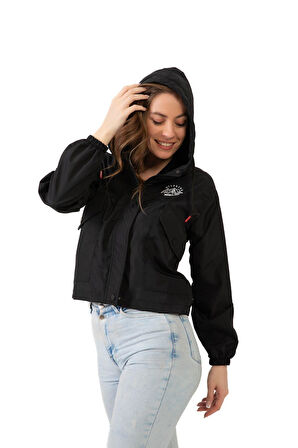 Spor Kadın Pudra Su Geçirmez Ve Rüzgara Dayanıklı Kapüşonlu Çıt Çıtlı Mevsimlik Yağmurluk