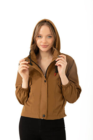 Spor Kadın Pudra Su Geçirmez Ve Rüzgara Dayanıklı Kapüşonlu Çıt Çıtlı Mevsimlik Yağmurluk