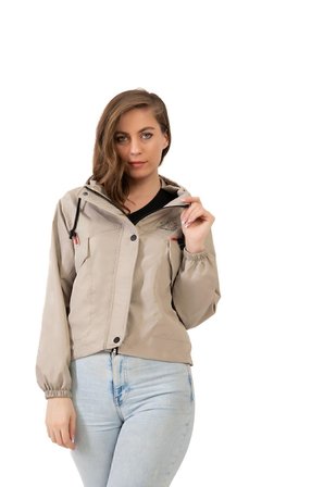 Spor Kadın Pudra Su Geçirmez Ve Rüzgara Dayanıklı Kapüşonlu Çıt Çıtlı Mevsimlik Yağmurluk
