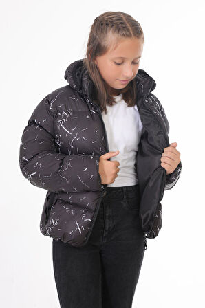 Spor Kız Çocuk Çıkabilir Kapüşonlu Su Ve Rüzgar Geçirmez Şişme Mont Parka