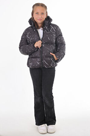 Spor Kız Çocuk Çıkabilir Kapüşonlu Su Ve Rüzgar Geçirmez Şişme Mont Parka