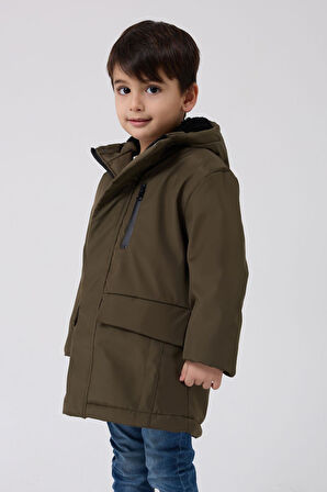 Spor Erkek Çocuk Taba Kürklü Su Ve Rüzgar Geçirmez Kapüşonlu 3 Mont Parka