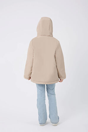 Spor Kız Çocuk Taba Kürklü Su Ve Rüzgar Geçirmez Kapüşonlu 3 Mont Parka