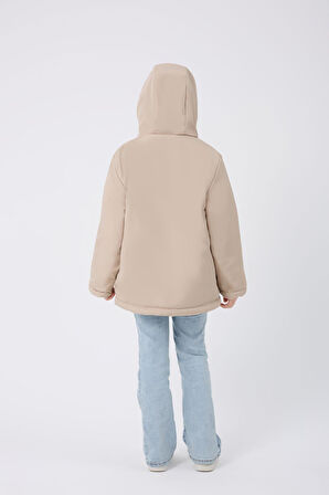 Spor Kız Çocuk Taba Kürklü Su Ve Rüzgar Geçirmez Kapüşonlu 3 Mont Parka