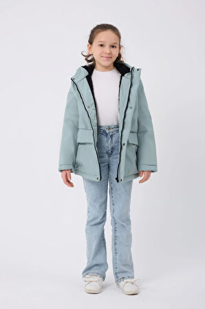 Spor Kız Çocuk Taba Kürklü Su Ve Rüzgar Geçirmez Kapüşonlu 3 Mont Parka