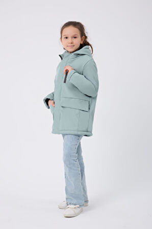 Spor Kız Çocuk Taba Kürklü Su Ve Rüzgar Geçirmez Kapüşonlu 3 Mont Parka