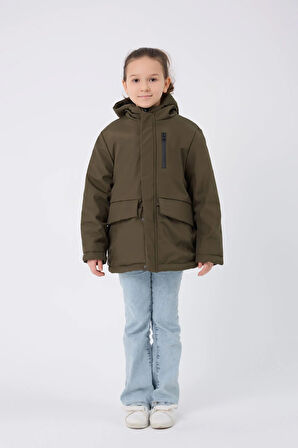 Spor Kız Çocuk Taba Kürklü Su Ve Rüzgar Geçirmez Kapüşonlu 3 Mont Parka