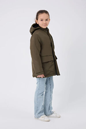 Spor Kız Çocuk Taba Kürklü Su Ve Rüzgar Geçirmez Kapüşonlu 3 Mont Parka