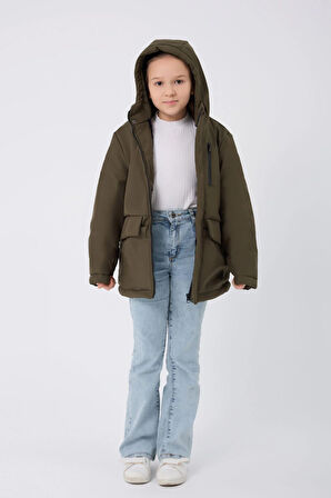 Spor Kız Çocuk Taba Kürklü Su Ve Rüzgar Geçirmez Kapüşonlu 3 Mont Parka