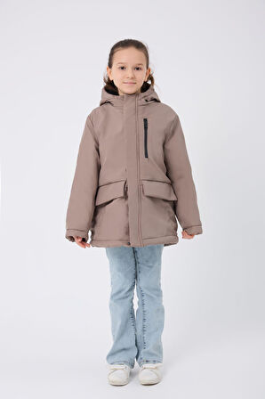 Spor Kız Çocuk Taba Kürklü Su Ve Rüzgar Geçirmez Kapüşonlu 3 Mont Parka