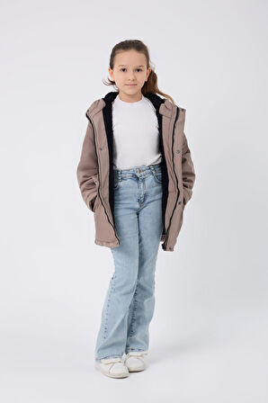 Spor Kız Çocuk Taba Kürklü Su Ve Rüzgar Geçirmez Kapüşonlu 3 Mont Parka