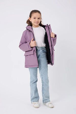 Spor Kız Çocuk Taba Kürklü Su Ve Rüzgar Geçirmez Kapüşonlu 3 Mont Parka