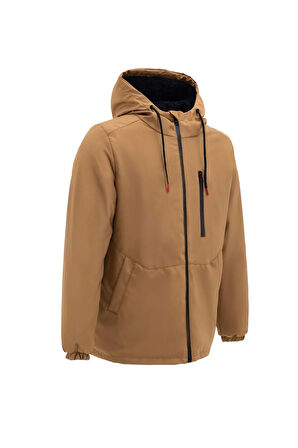 Spor Erkek Taba Kürklü Su Ve Rüzgar Geçirmez Kapüşonlu Mont Parka