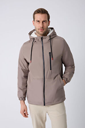 Spor Erkek Taba Kürklü Su Ve Rüzgar Geçirmez Kapüşonlu Mont Parka