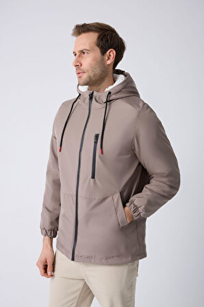 Spor Erkek Taba Kürklü Su Ve Rüzgar Geçirmez Kapüşonlu Mont Parka