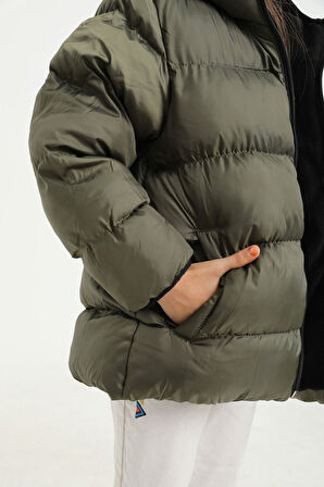 Spor Kız Çocuk Polarlı Kürklü Kapüşonlu Su Geçirmez Rüzgara Dayanıklı Şişme Mont