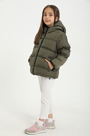 Spor Kız Çocuk Polarlı Kürklü Kapüşonlu Su Geçirmez Rüzgara Dayanıklı Şişme Mont