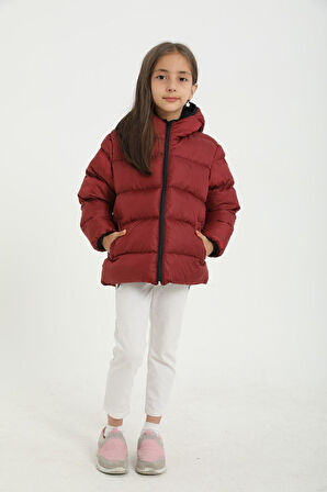 Spor Kız Çocuk Polarlı Kürklü Kapüşonlu Su Geçirmez Rüzgara Dayanıklı Şişme Mont