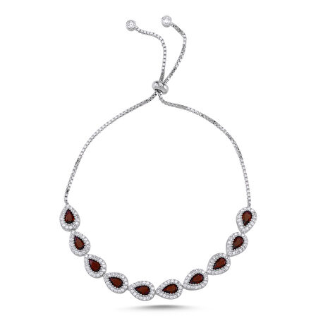 Özel Kutu ve Gümüş Bezi İle Damla Garnet Zirkon Taşlı Asansör Bileklik