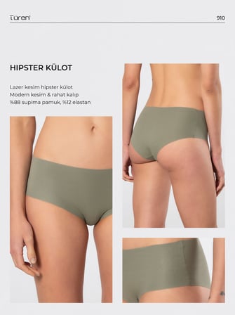 Türen Kadin Lazer Kesim Pamuklu Hipster Külot 910/Yeşil