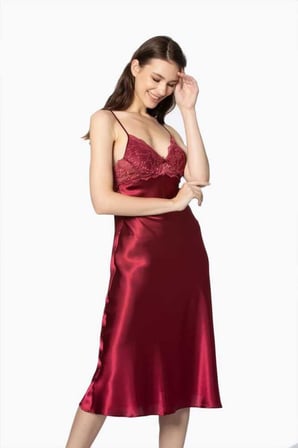 Pierre Cardin Bordo Uzun Saten Sabahlık Gecelik Set 4370