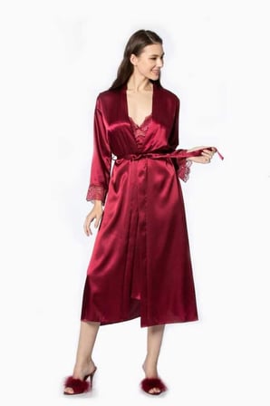 Pierre Cardin Bordo Uzun Saten Sabahlık Gecelik Set 4370