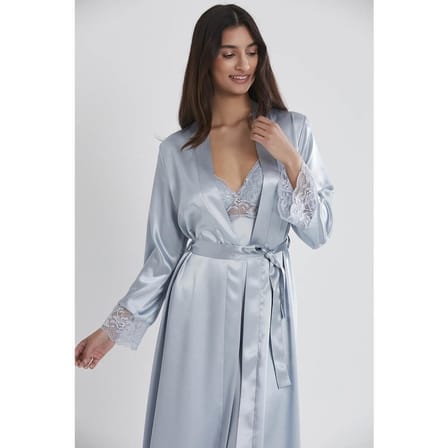 Pierre Cardin Uzun Saten Sabahlık Gecelik Set 4370 Mist