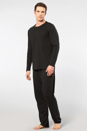 Cacharel Erkek Bisiklet Yaka Uzun Kollu Modal Pijama Takimi 2244/Siyah