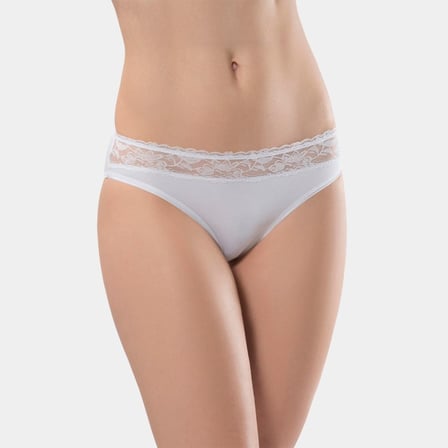 Türen Kadin Beli Dantelli Likrali 2'li Pamuklu Bikini Külot 262/Beyaz