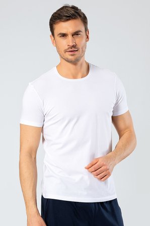 Cacharel Erkek Bisiklet Yaka Likrali T-shirt 1331/Beyaz