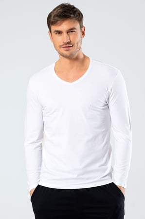 Cacharel Erkek V Yaka Uzun Kollu T-Shirt 1334/Beyaz