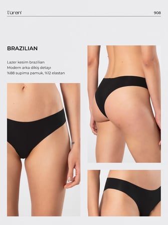 Türen Kadin Lazer Kesim Pamuklu Brazilian Külot 908/Siyah