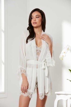 Pierre Cardin 4lü Gecelik Sabahlık Şort Çeyiz Set 7005 Ekru