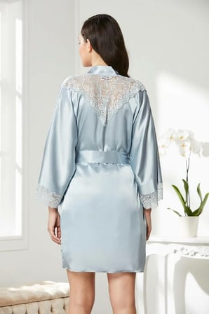 Pierre Cardin Saten Dantelli Gecelik Sabahlık Takım 4280 Mist