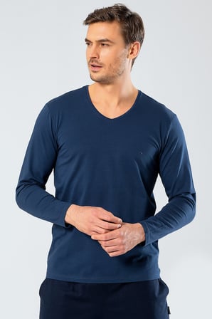 Cacharel Erkek V Yaka Uzun Kollu T-Shirt 1334/İndigo