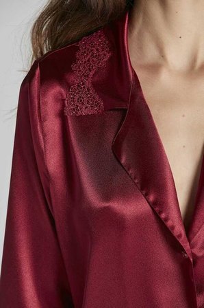 Pierre Cardin 6965 Altılı Saten Gecelik Sabahlık Takımı Bordo