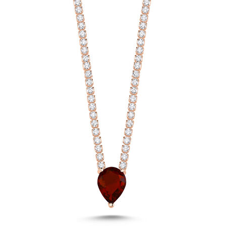 Özel Kutu ve Gümüş Bezi İle Garnet Zirkon Taşlı Suyolu Kolye