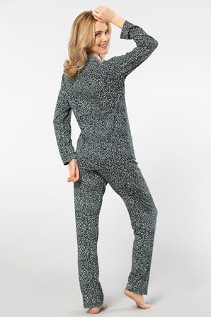 Türen Çiçek Desenli Uzun Kollu Gömlek Yaka Pijama Takimi 3379/Yeşil