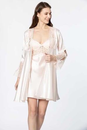 Pierre Cardin 6'lı Kaplı Midi Gecelik Sabahlık Set 6625 İnci