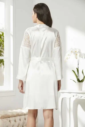 Pierre Cardin 6'lı Saten Gecelik Sabahlık Çeyiz Seti 6955 Ekru