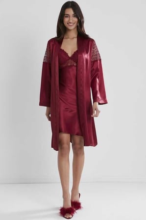 Pierre Cardin 6'lı Saten Gecelik Sabahlık Çeyiz Seti 6955 Bordo