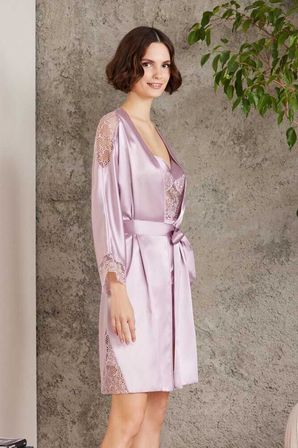 Pierre Cardin Saten Gecelik Sabahlık Pijama Şort 6'lı Çeyiz Seti 6000 Rose