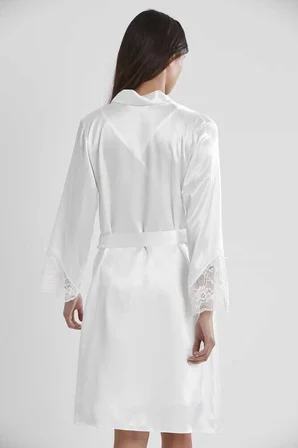 Pierre Cardin 2li Ekru Saten Kısa Gecelik Sabahlık 4300